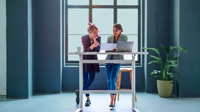 Two Professional Women Standing At Desk